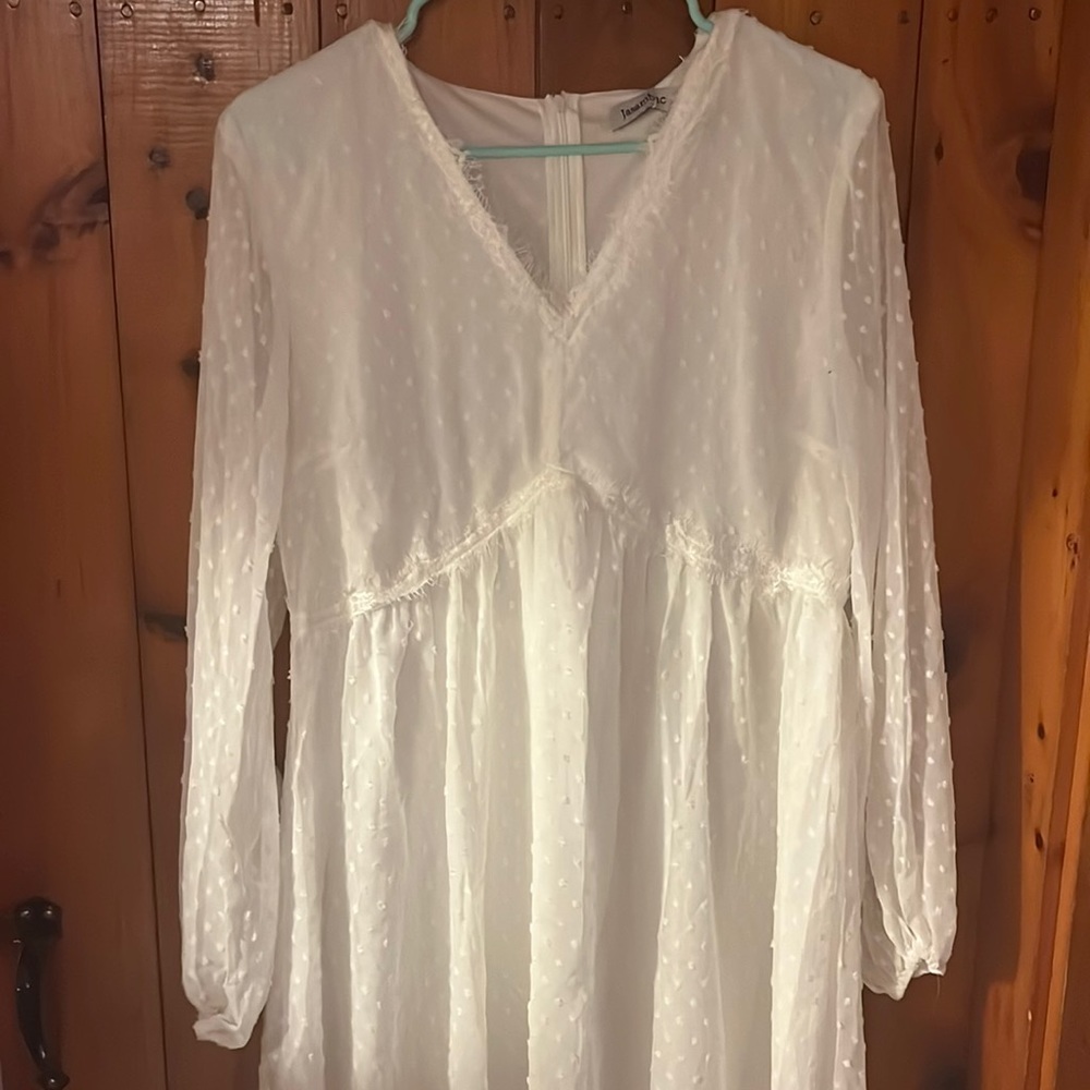 White, Long Sleeve, Midi Dress